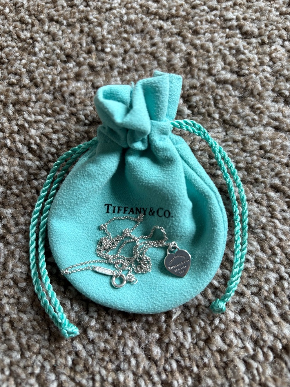 Tiffany & Co. Silver Heart Pendant with Signature Blue Pouch